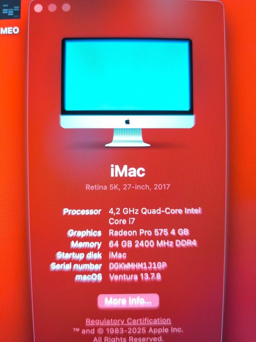 Aple iMAC Retina 5k, 27 polegadas de 2017.