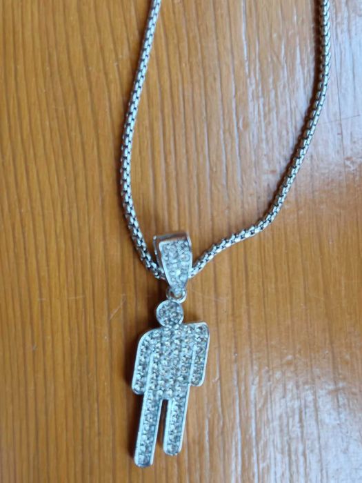Blohsh Billie Eilish łańcuszek chain nowy srebrny metalowy diamenciki merch