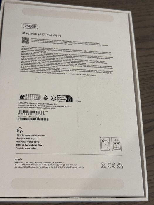 iPad mini A17 Pro 256GB Wi-Fi Cinzento Sideral (última versão) - Como Novo, Bateria 100%