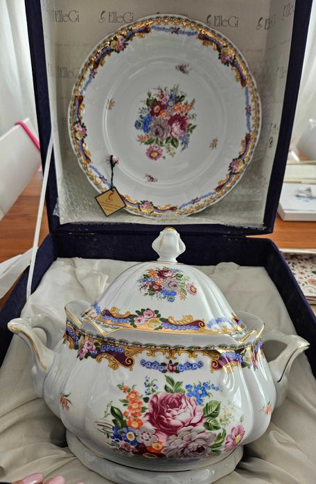 Conjunto limoges pintado à mão- terrina e prato