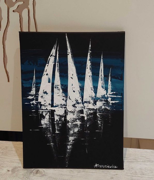 AMBROZIEWICZ obraz akrylowy żagle morze jachty abstrakcja nowoczesny