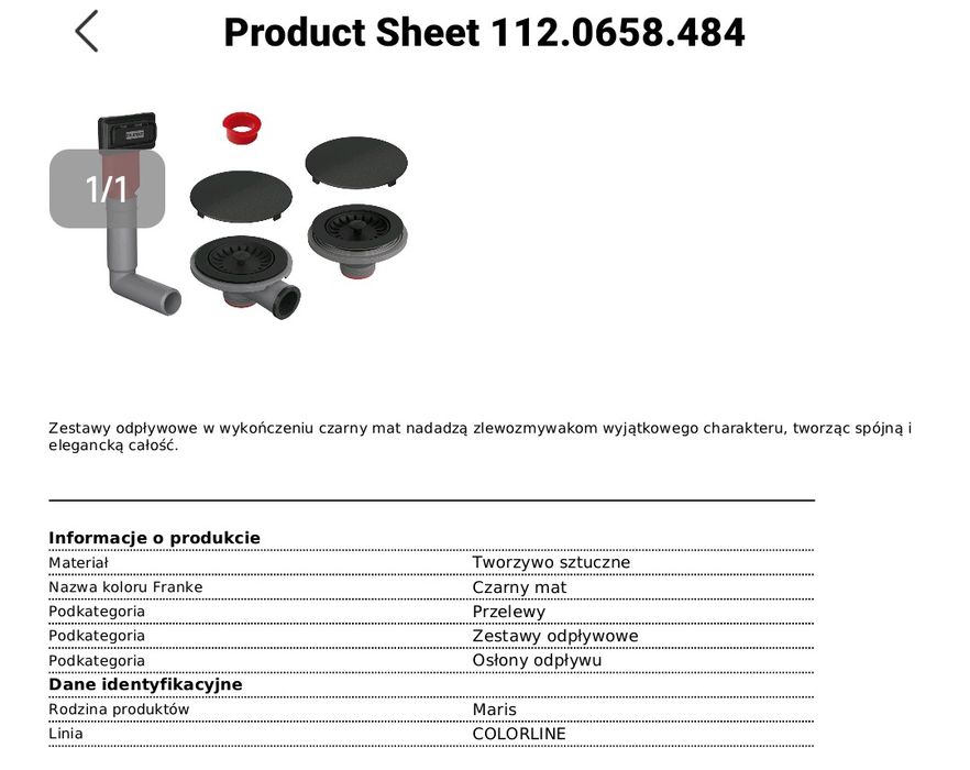 Czarny odpływ Franke 112.0658.484,