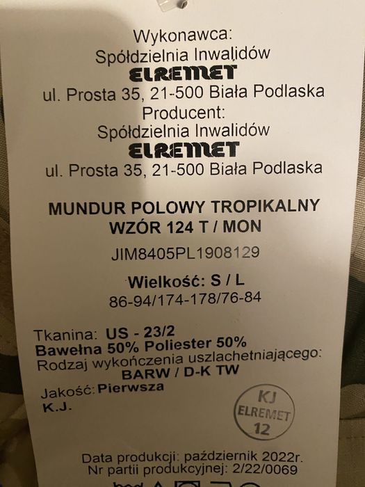 Mundur wojskowy tropikalny S/L