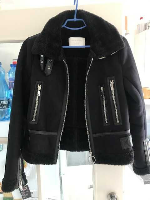 Kożuszek Zara xs nowy ciemny granat, zamki