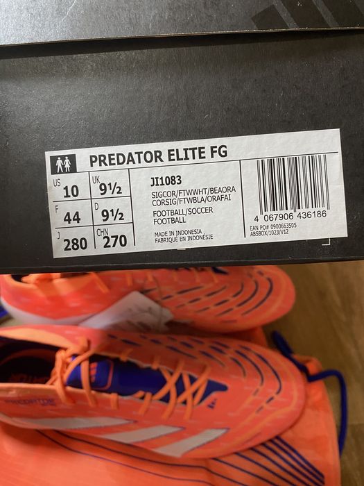 43 розмір, Бутси Adidas Predator Elite FG, Нові бутси, 10 UK