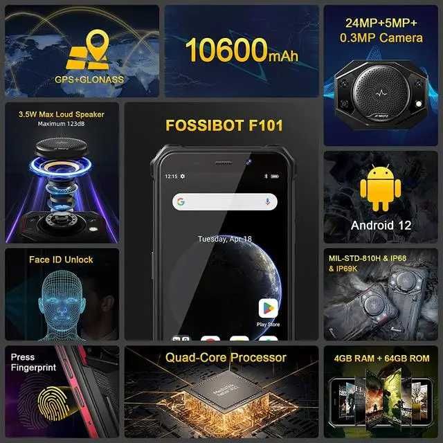 Смартфон Oukitel Fossibot F101 Черный/Красный 4/64Gb 10600mAh Global