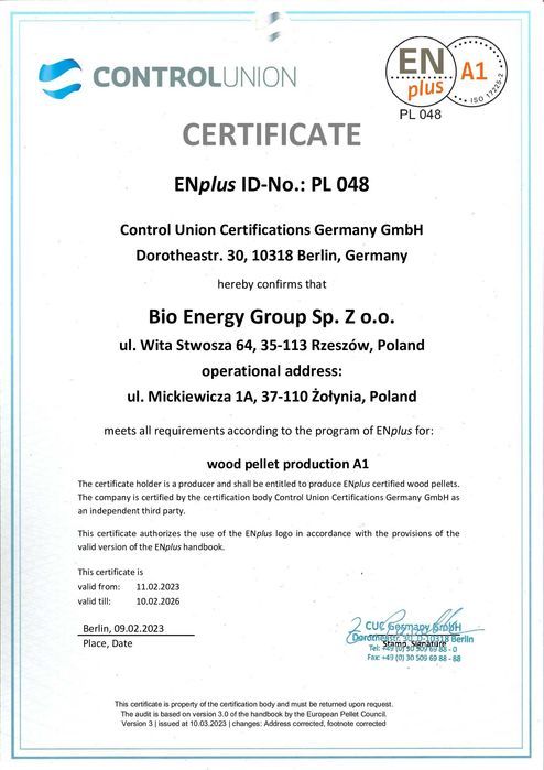 Pellet pelet drzewny iglasty Bioenergy Certyfikat   DOSTAWA GRATIS