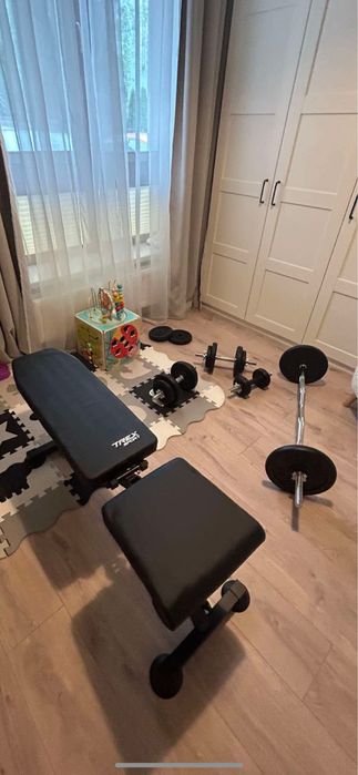 Ławeczka hantle gryf prosty lamany 60KG