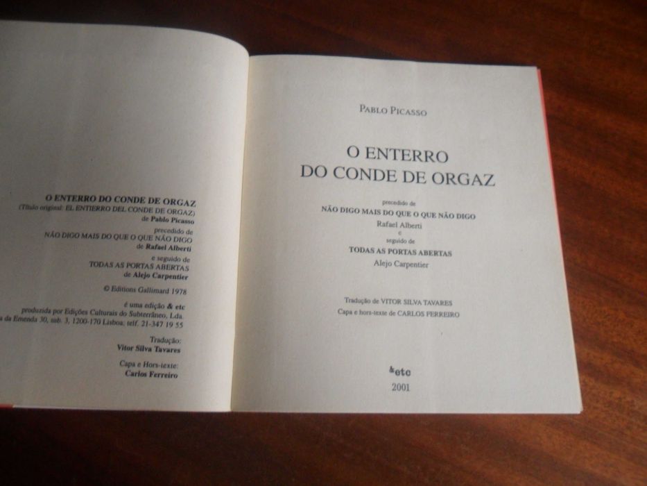 "O ENTERRO DO CONDE DE ORGAZ" de Pablo Picasso - 1ª Edição 2001- & etc