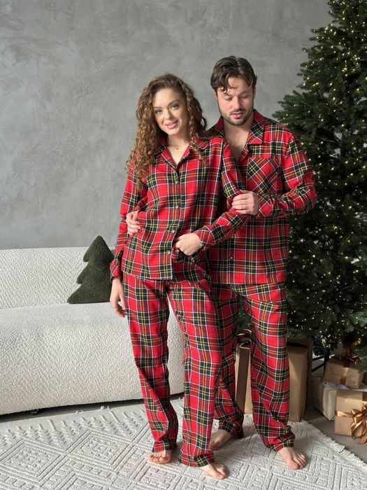 парні піжами новорічні в клітинку/піжами для сімейних фото/парний одяг