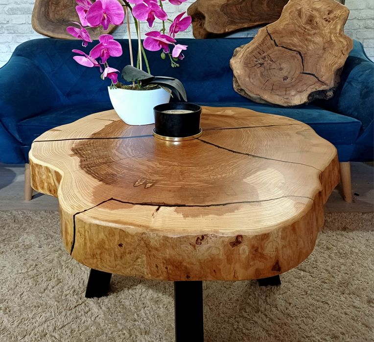 Stolik kawowy 86x76cm plaster drewna loft