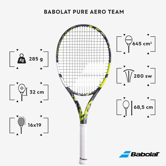 RAQUETE DE TÉNIS ADULTO PURE AERO TEAM 285G CINZENTO AMARELO