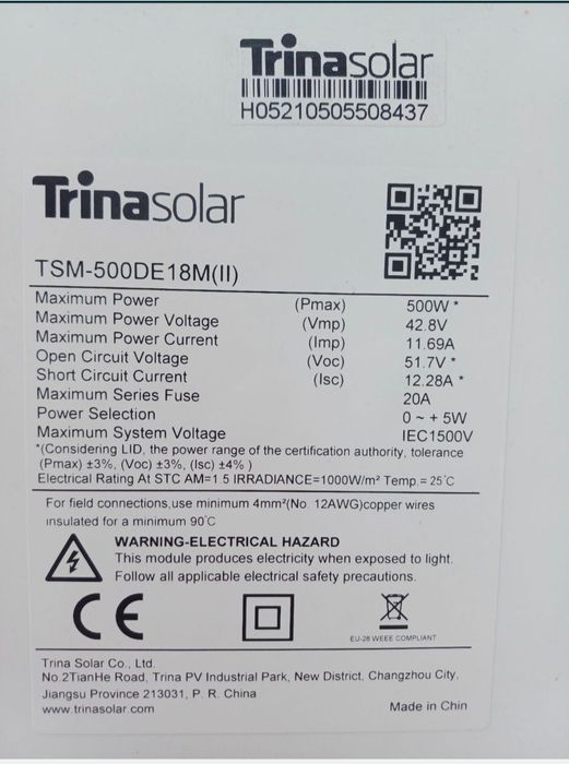 Painéis solares trina solar 500W