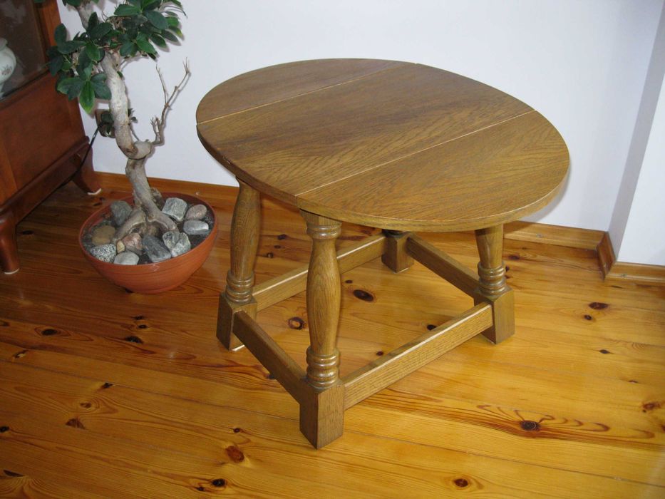 Stolik rozkładany, dębowy, lite drewno