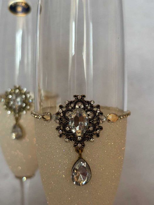 Весільні бокали Bohemia кришталь — ручна робота, вінтажний декор.