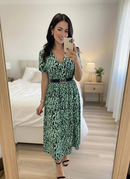 Wiosenna długa sukienka zapinana na guziki