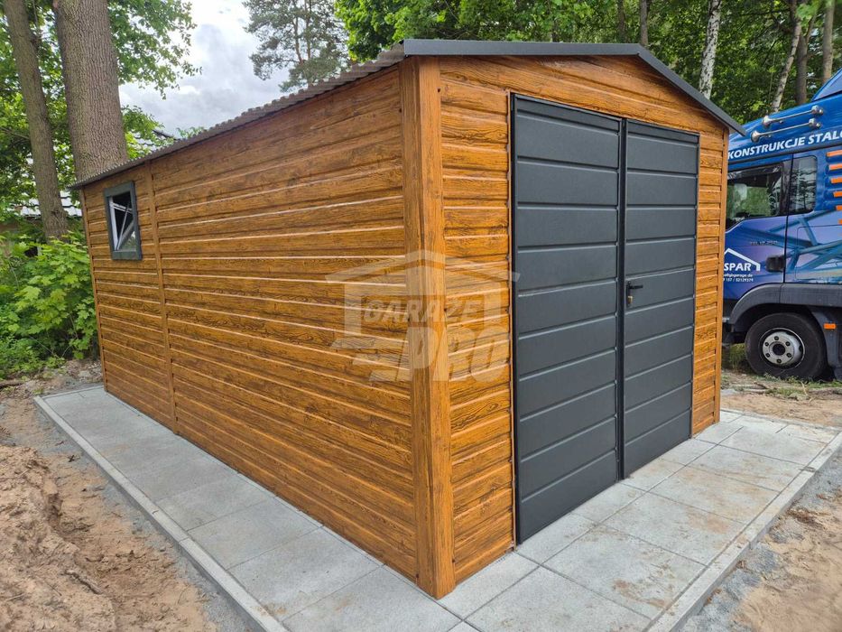 Garaż blaszany 3x4m Brama okno drewnopodobny  Dach dwuspadowy GP580