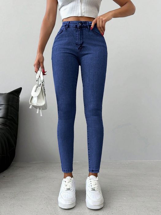 Jeansy Rurki Obcisłe Bawełniane Granatowe Casual Shein S 36