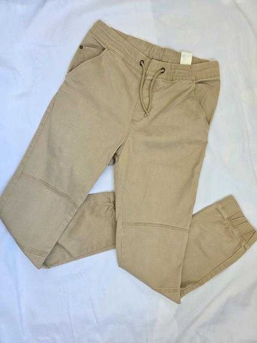 Бежевые джоггеры мальчику h&m размер 164 13-14 лет хлопок манжеты на талии резинка подростковые джинсы штаны демисезонные карго чиносы твил джогеры