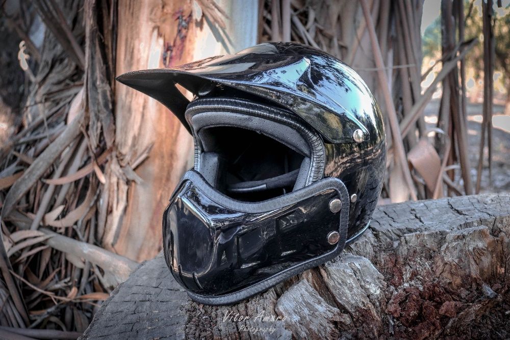 Capacete Vintage/Motocross/Old School/Retro (Black Glossy)|NOVO