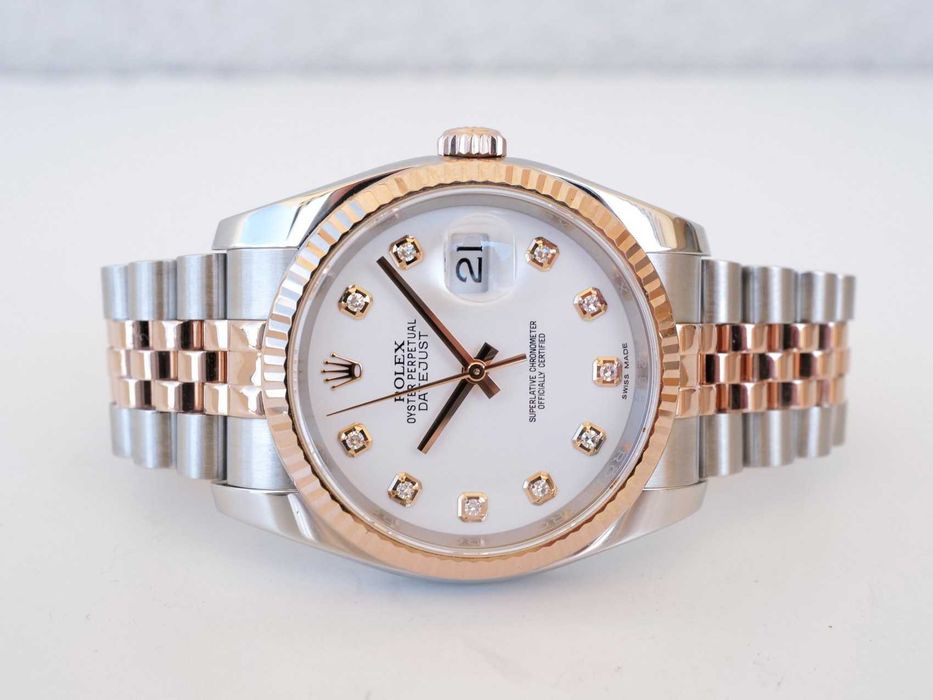 Rolex Datejust 36mm Jubilee Steel 18K Rose Gold White Diamond Dial