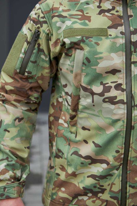Тактична військова чоловіча куртка Soft Shell Мультикам Military на флісі S-5XL