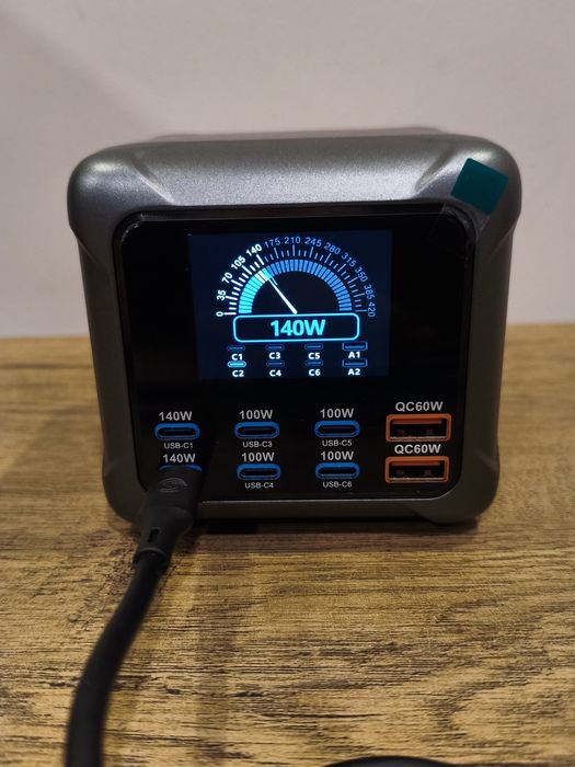 Zasilacz GaN 420W PD3.2/PD3.1, LCD, 6xUSB-C (2x140W+4x100W) 2xUSB-A