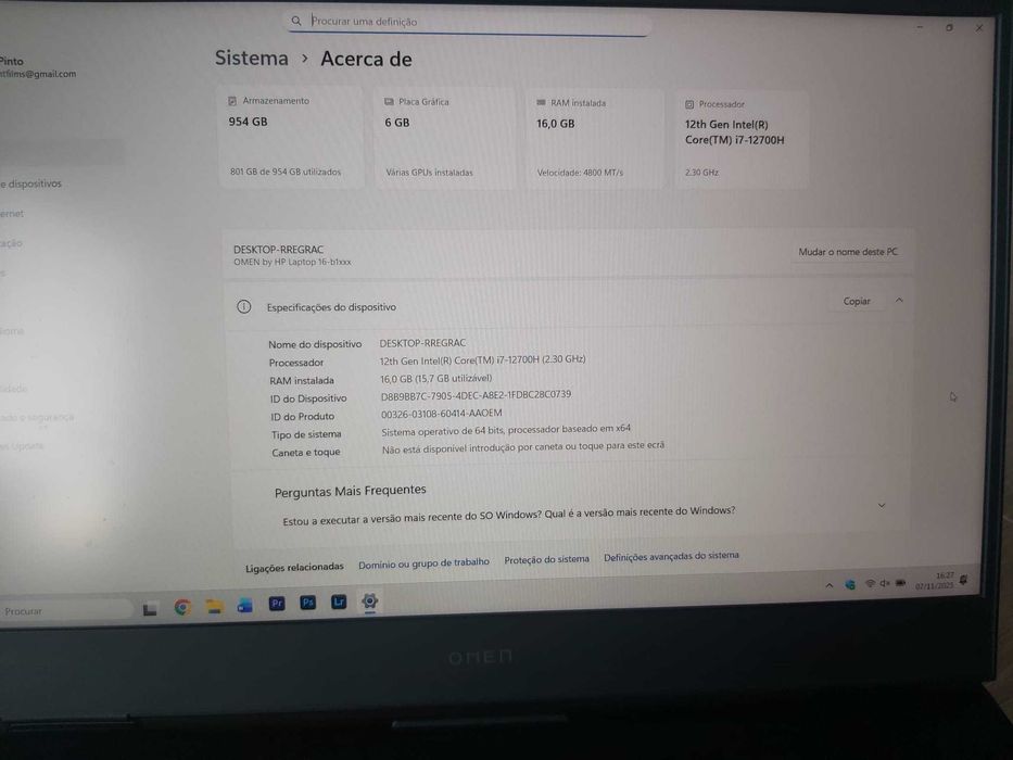 HP Omen 16', i7 12700h (2.3Ghz), 16Gb RAM, 1Tb SSD, RTX 3060