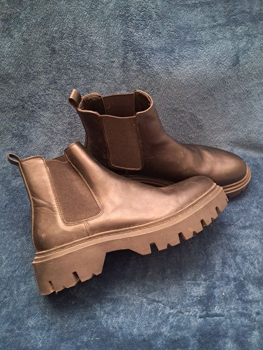 Czarne buty damskie botki 41 wsuwane nad kostkę trapery sztyblety zima