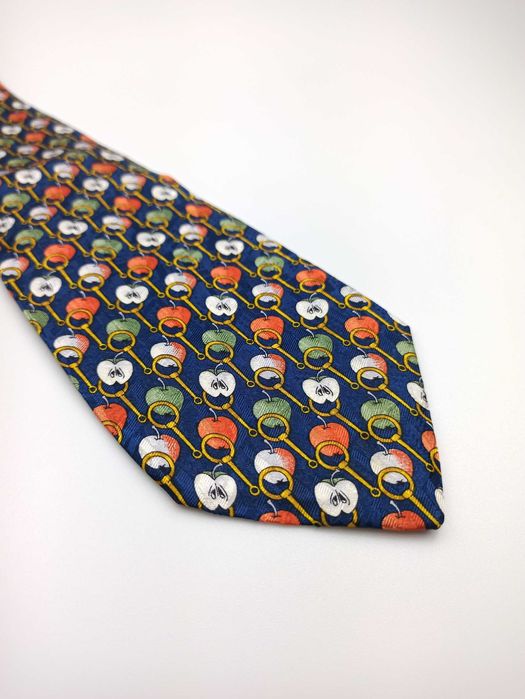 Marco Laurenti granatowy jedwabny krawat w owoce mpi166