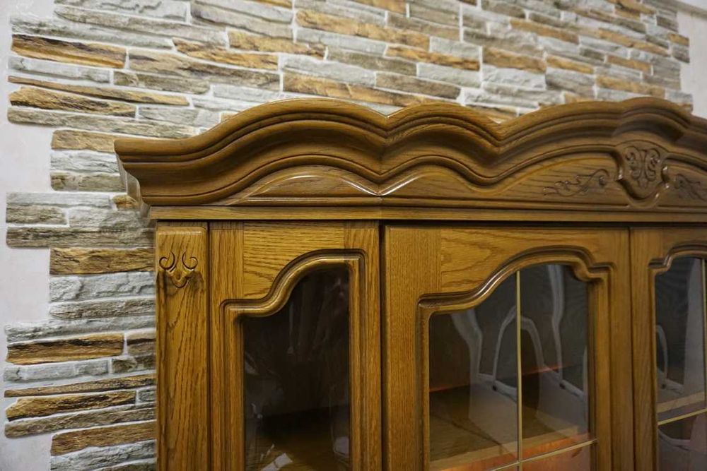 Witryna z Komodą Dębowa podświetlana 5 drzwiowa szer. 160 cm    p-1132