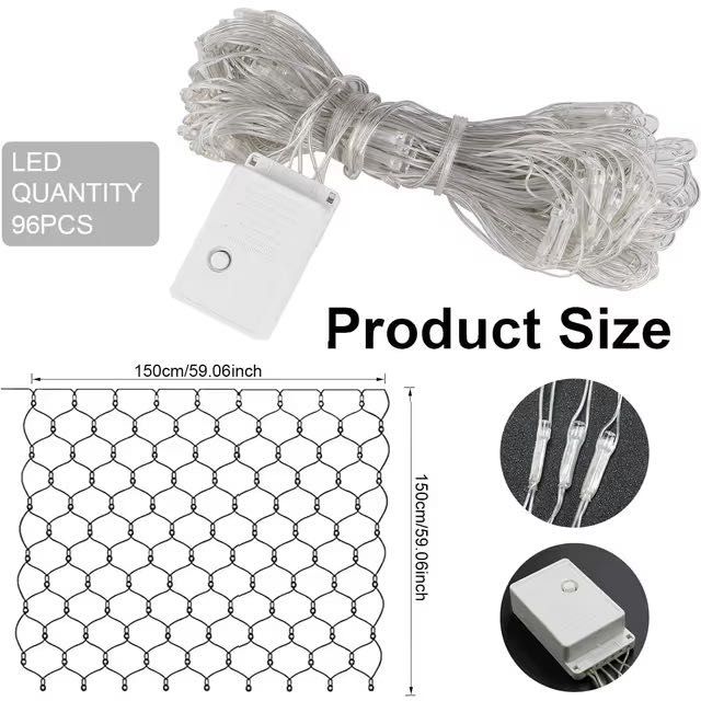 Siatka Lampki LED Girlanda LED Kurtyna 1,5X1,5m ciepły biały