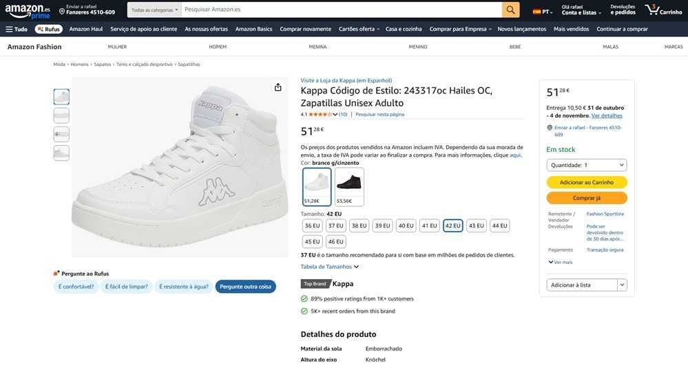Kappa Sapatilhas casual unissexo Tam 37