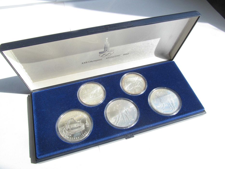 Набор серебряных монет Олимпиада 80-5шт-серебро 133грамм.Отлич.подарок