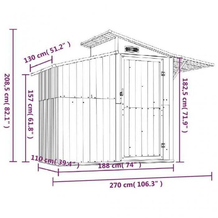 Abrigo de Jardim 270x130x208,5 cm – Castanho