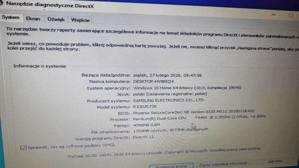 Samsung R530 | 4GB RAM | Win10 | Idealny do Warsztatu / Nauki