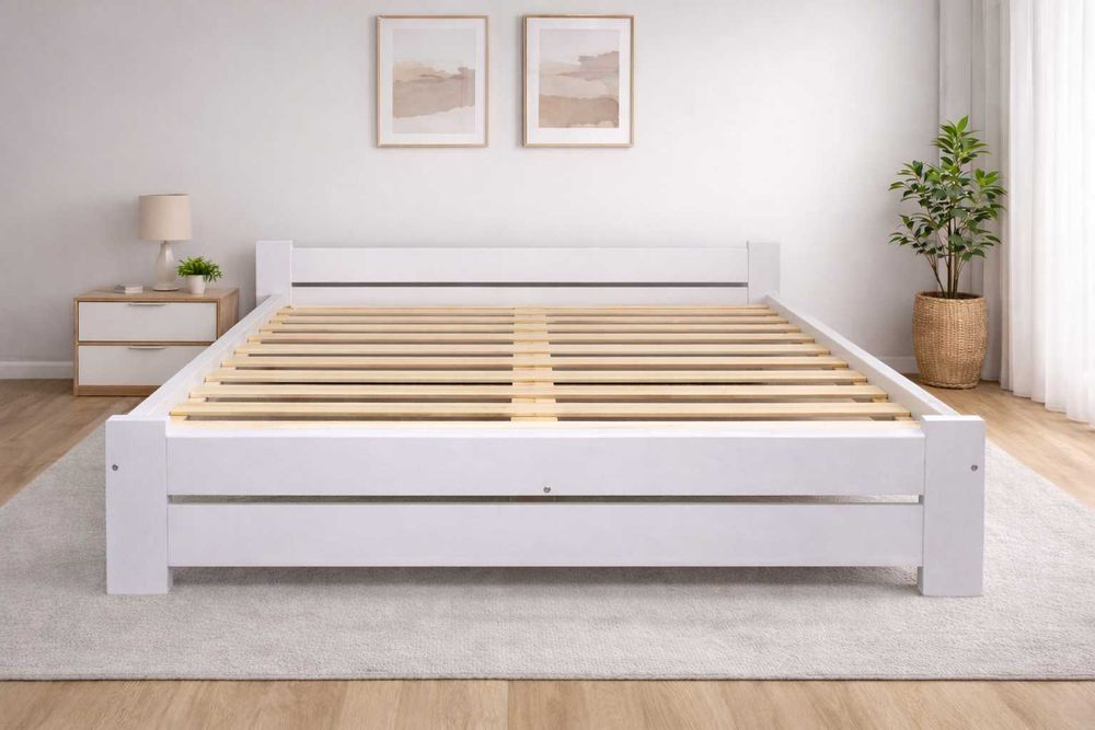 Solidne łóżko białe 140x200 + Materac sprężynowy 18 cm