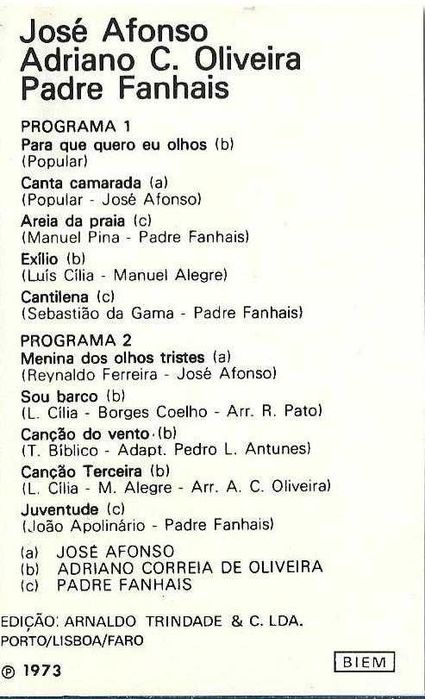 José Afonso / Adriano Correia de Oliveira / Padre Fanhais				- -  -	K7