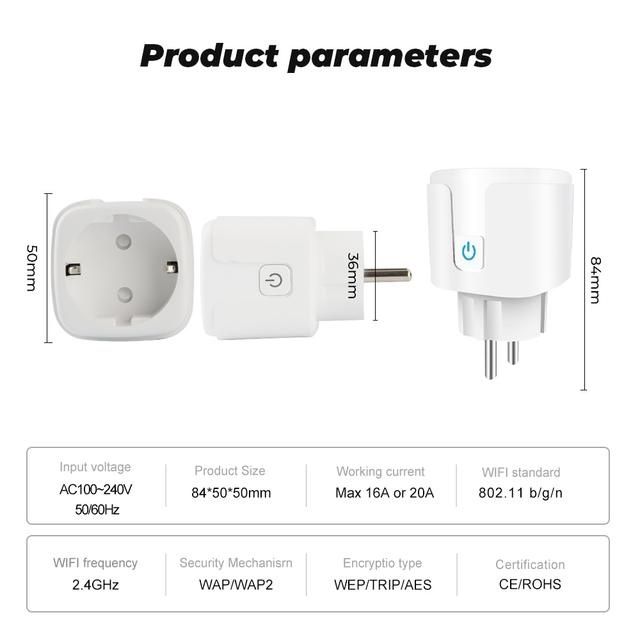 Inteligentne gniazdo Wifi Tuya 16A pomiar energii licznik smart home