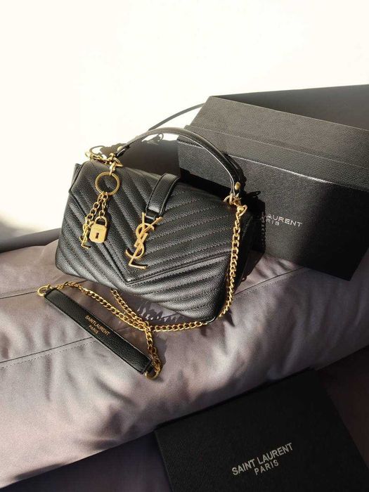 Сумка жіноча Yves Saint Laurent College Medium чорна сумочка Брендована сумка Івсен Лоран женская сумка натуральна шкіра