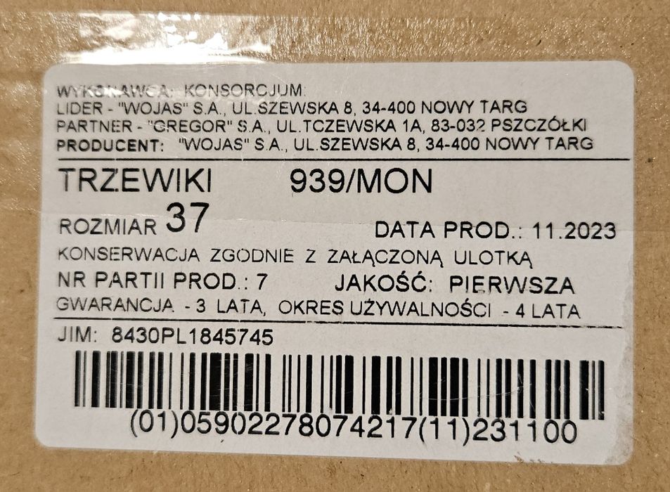 Buty wojskowe 37r 939/Mon Wojas