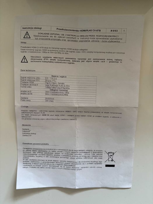 Przedłużacz (EXTENDER) HDMI / RJ45 CV-87B