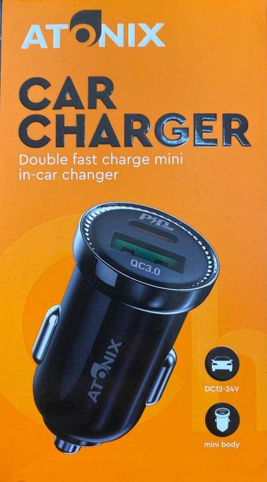 Автомобільний зарядний пристрій Atonix CC2 QC3,0 dual чорний
