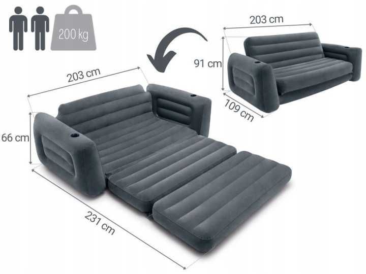 Sofa Dmuchana Rozkładana Intex, Dwuosobowa 203x231 cm | Materac