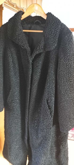 Super Okazja Futro Naturalne z Karakuły Płaszcz Damski Czarny perfect