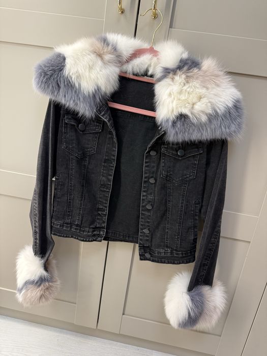 Katana z futrem szara