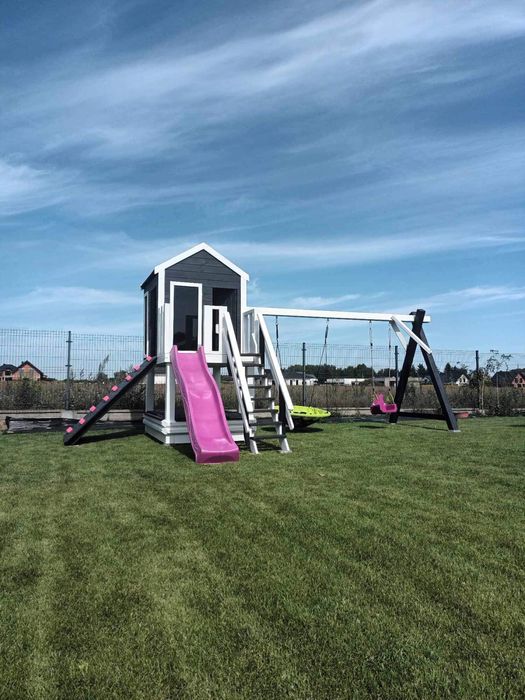 Plac zabaw LUNA 2026 stodoła nowoczesna piaskownica huśtawka gniazdo