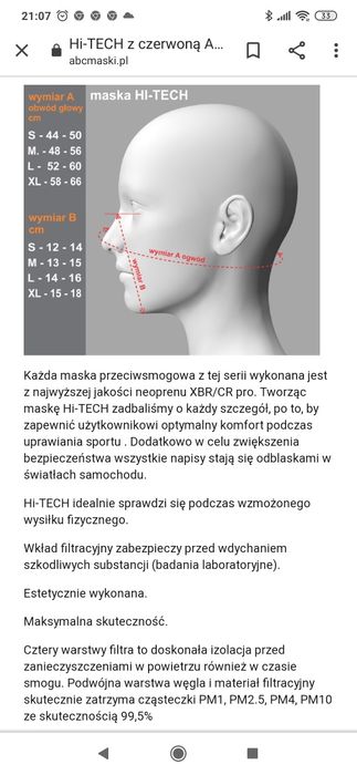 Maska ochronna do sportu+10 filtrów