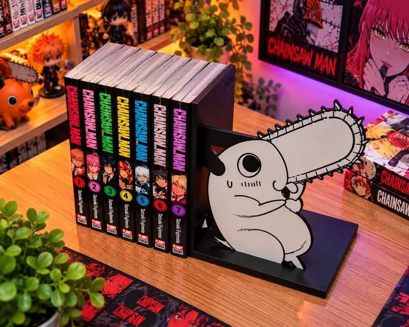 Porta-Livros Chainsaw Man Pochita | Suporte para Mangás | Decoração Anime
