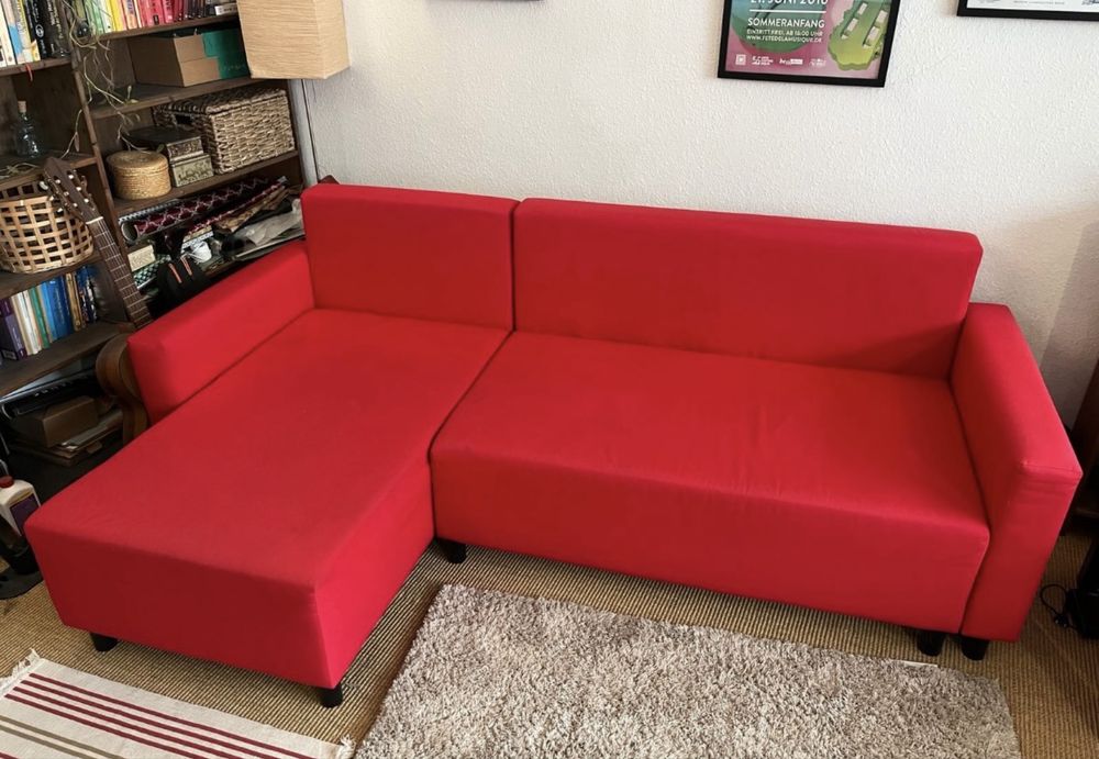 Narożnik czerwony Ikea Lugnvik z funkcją spania